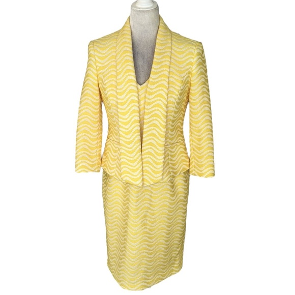 Albert Nipon Vintage Yellow White Wavy Striped 2 Piece Set Blazer Dress - 4 - Picture 2 of 16